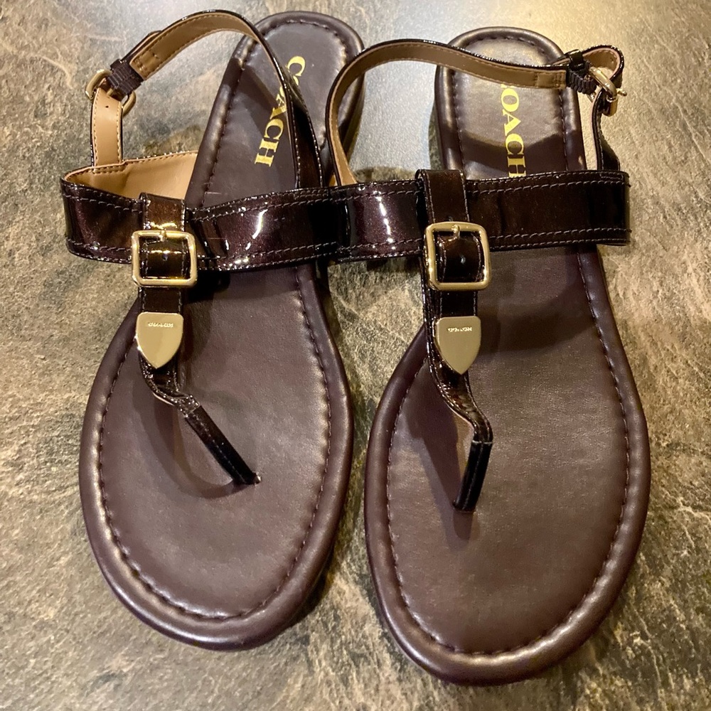 COACH Cassidy Buckle T-strap Leather Thong Sandal